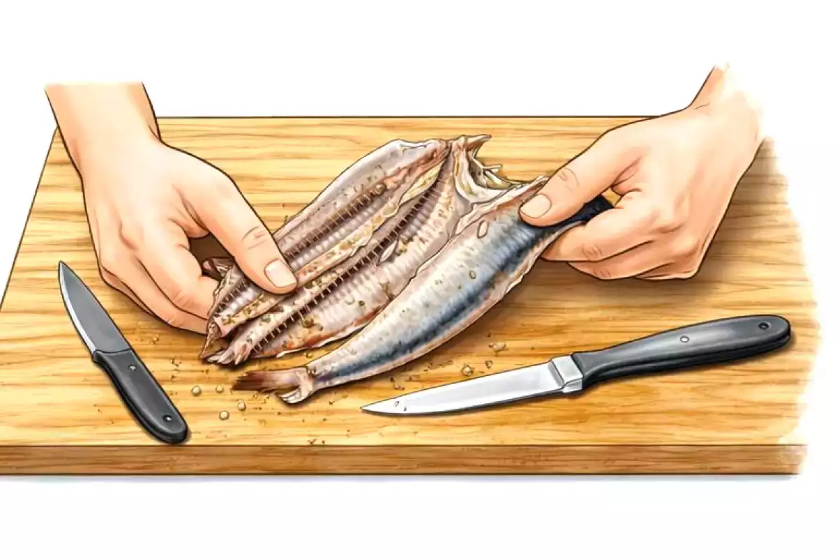 2. Technika pre čerstvé sardinky: knižný rez