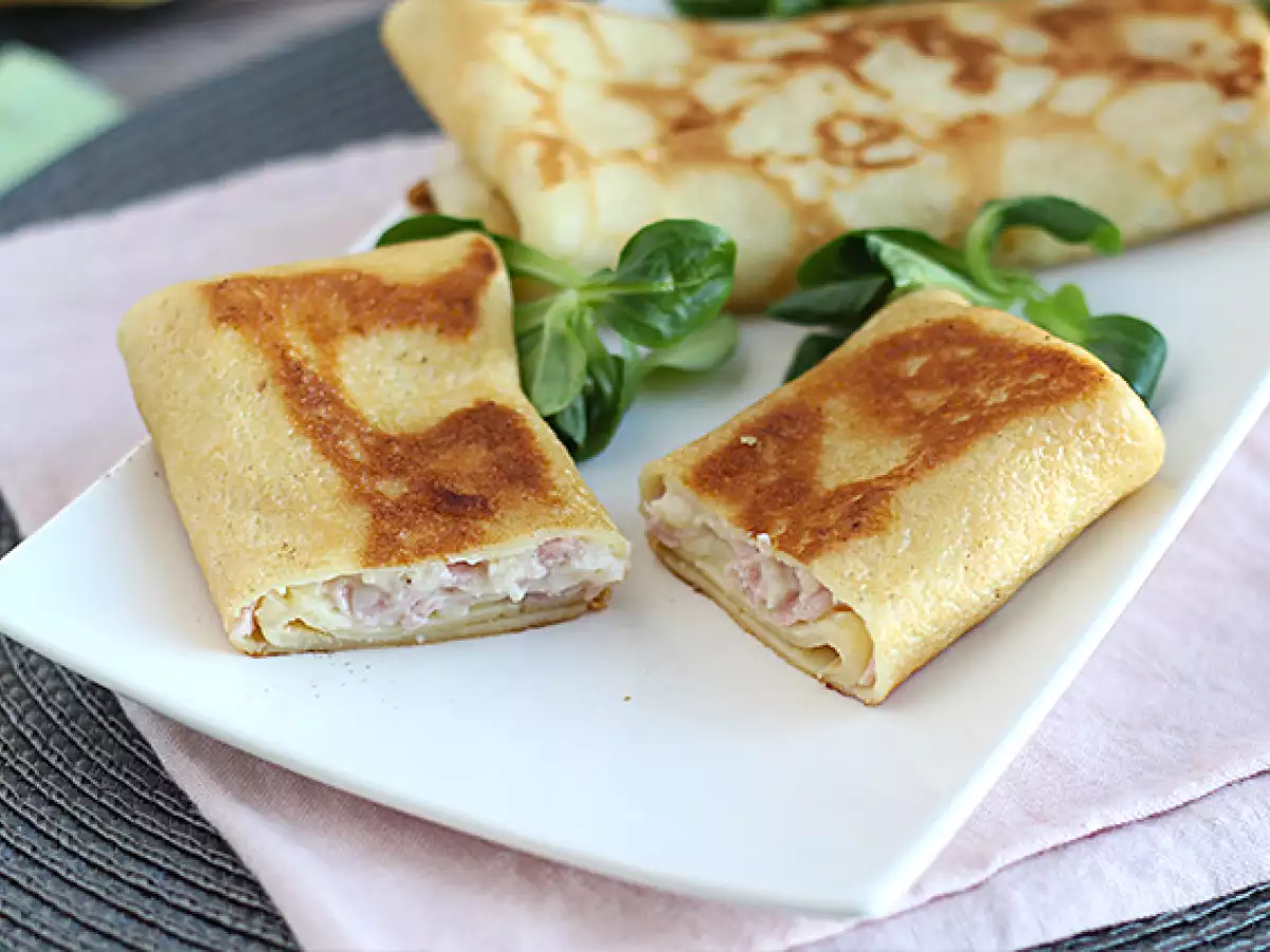 Recept Palacinky plnené bešamelovou omáčkou, syrom a šunkou