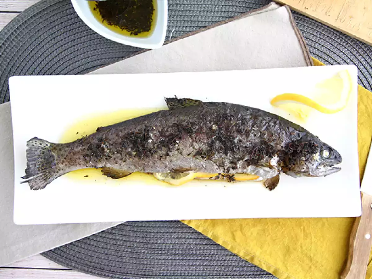 Recept Pstruh pečený v rúre s tymiánom a olivovým olejom
