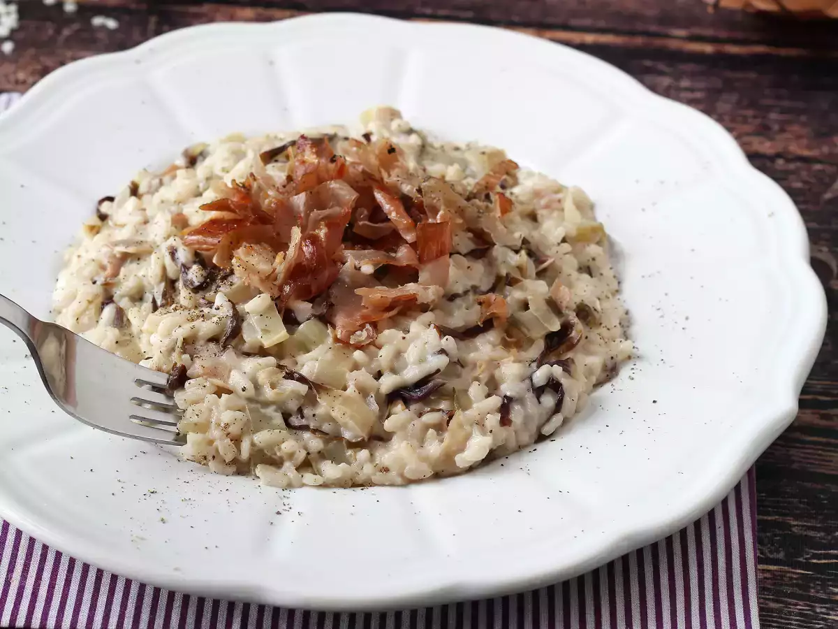 Recept Krémové a chutné rizoto z čakanky, slaniny a philadelphie