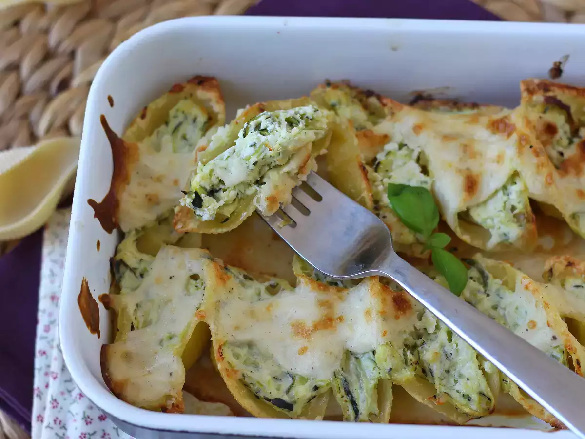 Recept Conchiglioni plnené ricottou, cuketou a citrónom: krémové a au gratin v rúre