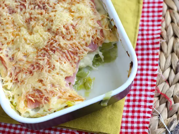 Recept Pór au gratin s varenou šunkou a syrom