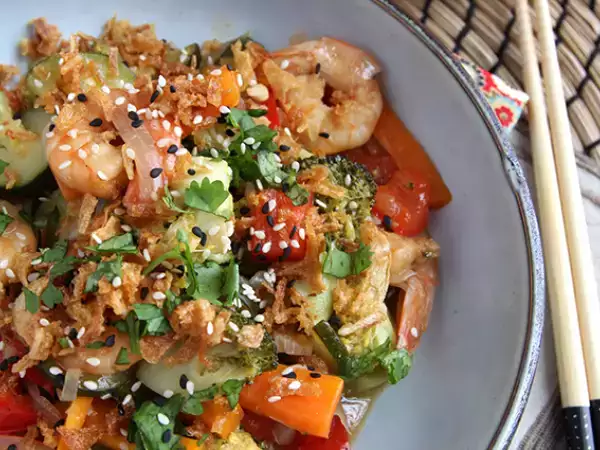 Recept Zeleninový wok s krevetami