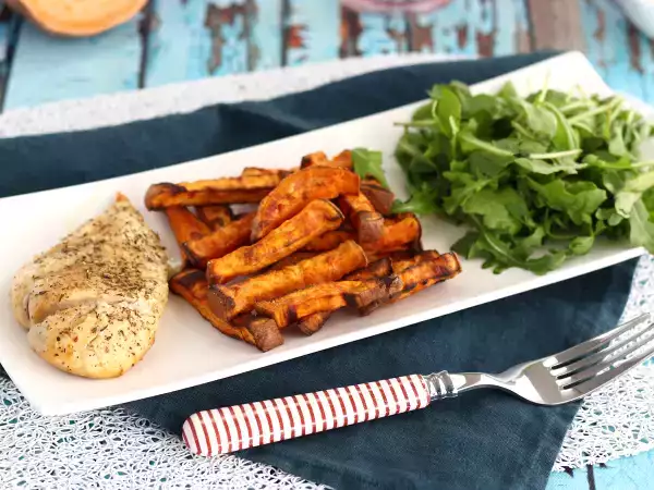 Recept Sladké zemiaky pečené v rúre (s kuracím mäsom)