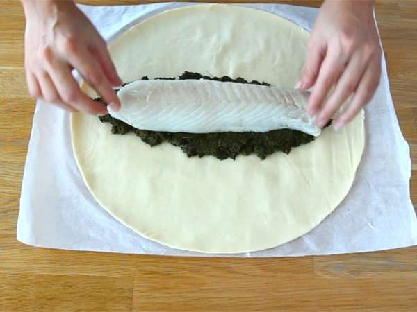 Ryba v kruste z lístkového cesta so špenátom a syrom mozzarella - Príprava krok 1