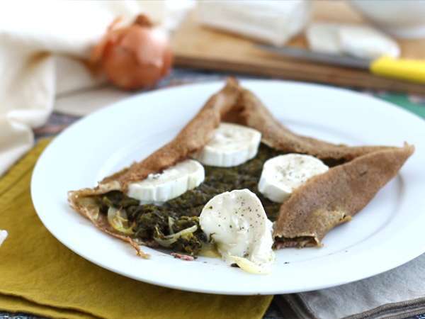 Pohánková palacinka so špenátom, šunkou a kozím syrom - Príprava krok 4