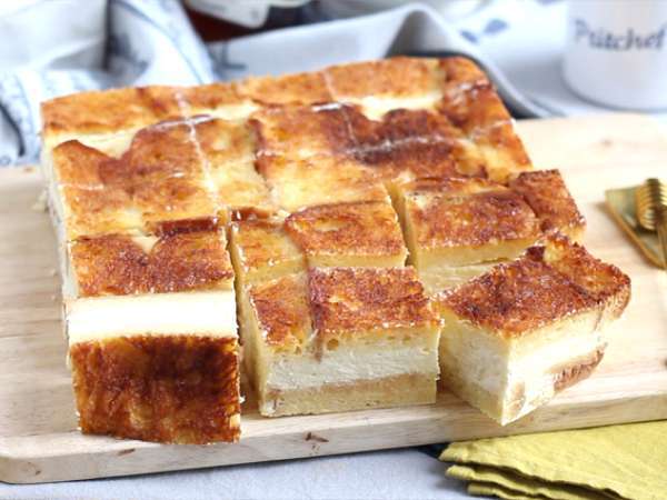 Tvarohový koláč a tvarohové tyčinky s francúzskym toastom (French toast cheesecake bars) - Príprava krok 8