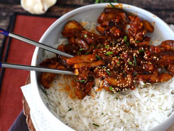 Huby na kórejský spôsob - huby shiitake v omáčke gochujang - Príprava krok 7
