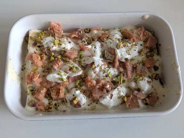 Lososové lasagne s burratou a krémovými, chrumkavými pistáciami - Príprava krok 6