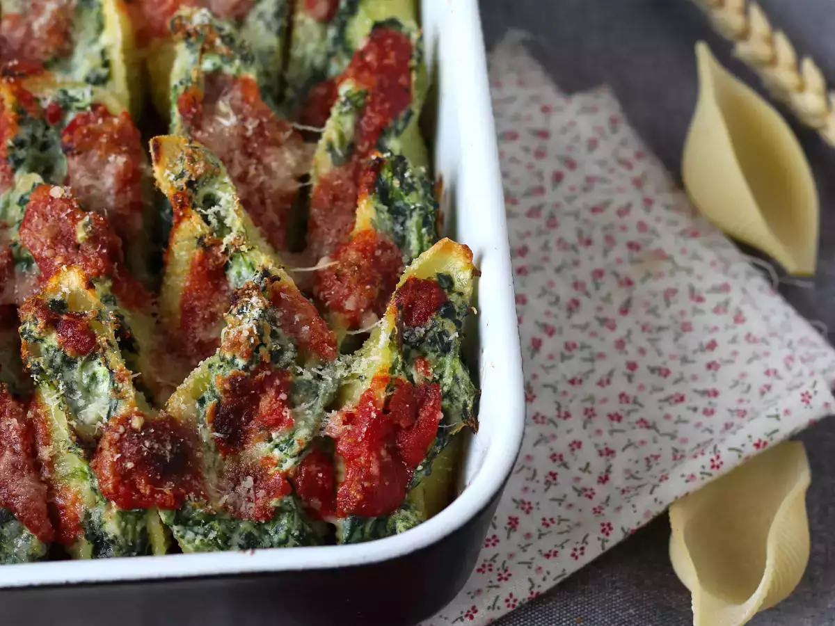 Conchiglioni plnené ricottou a špenátom: neodolateľné pečené vegetariánske jedlo - foto 4