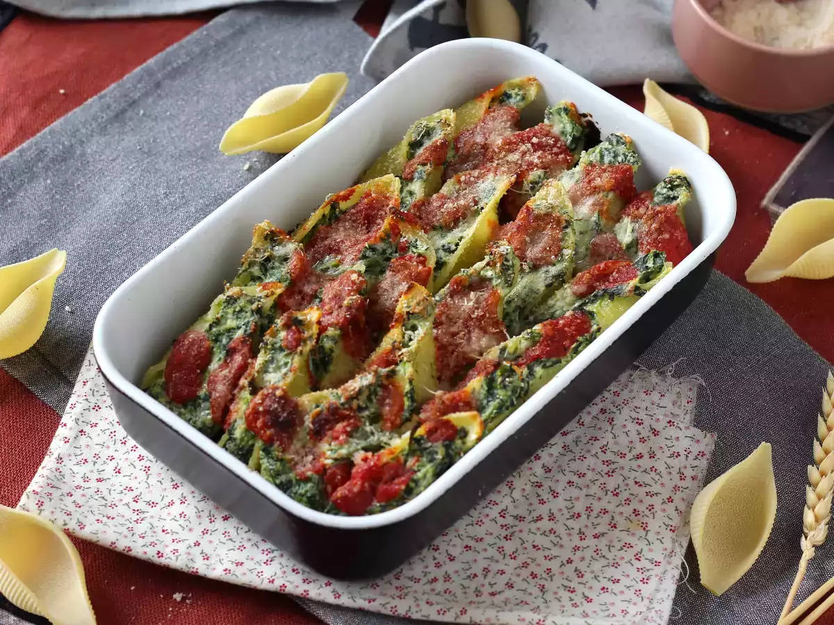 Conchiglioni plnené ricottou a špenátom: neodolateľné pečené vegetariánske jedlo - foto 5
