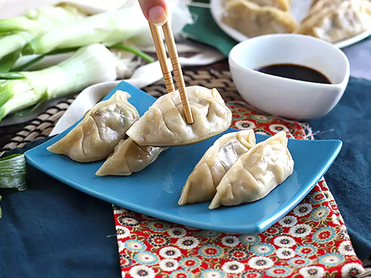Gyozas s kuracím mäsom, mrkvou a hubami