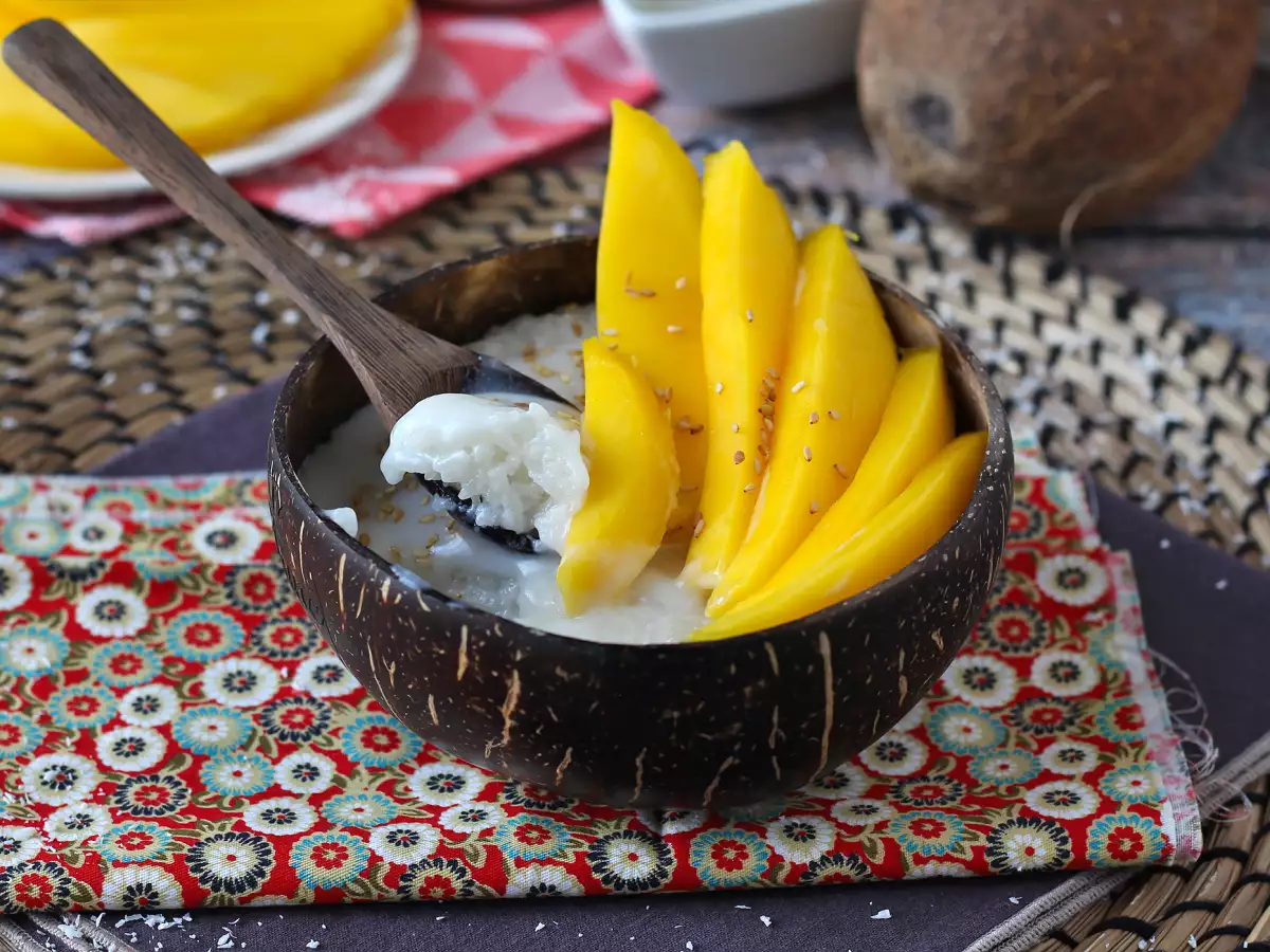 Mango lepkavá ryža, mimoriadne upokojujúci thajský dezert