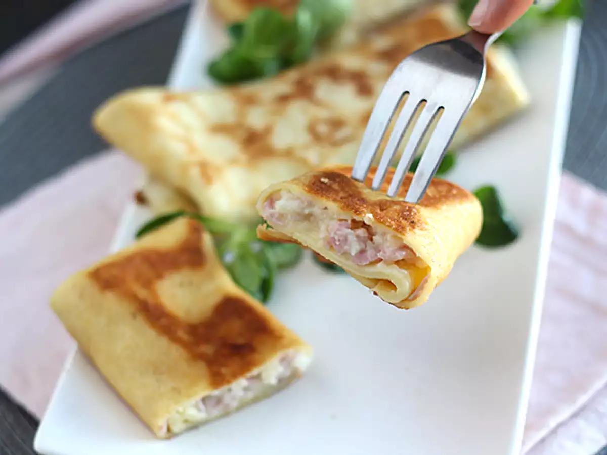 Palacinky plnené bešamelovou omáčkou, syrom a šunkou - foto 5