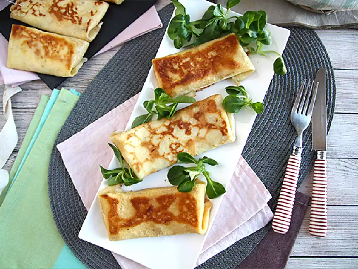 Palacinky plnené bešamelovou omáčkou, syrom a šunkou - foto 6