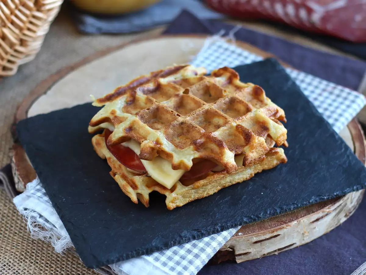 Sendvič so zemiakovými vafľami a raclette, dokonalé pohodlné jedlo - foto 5