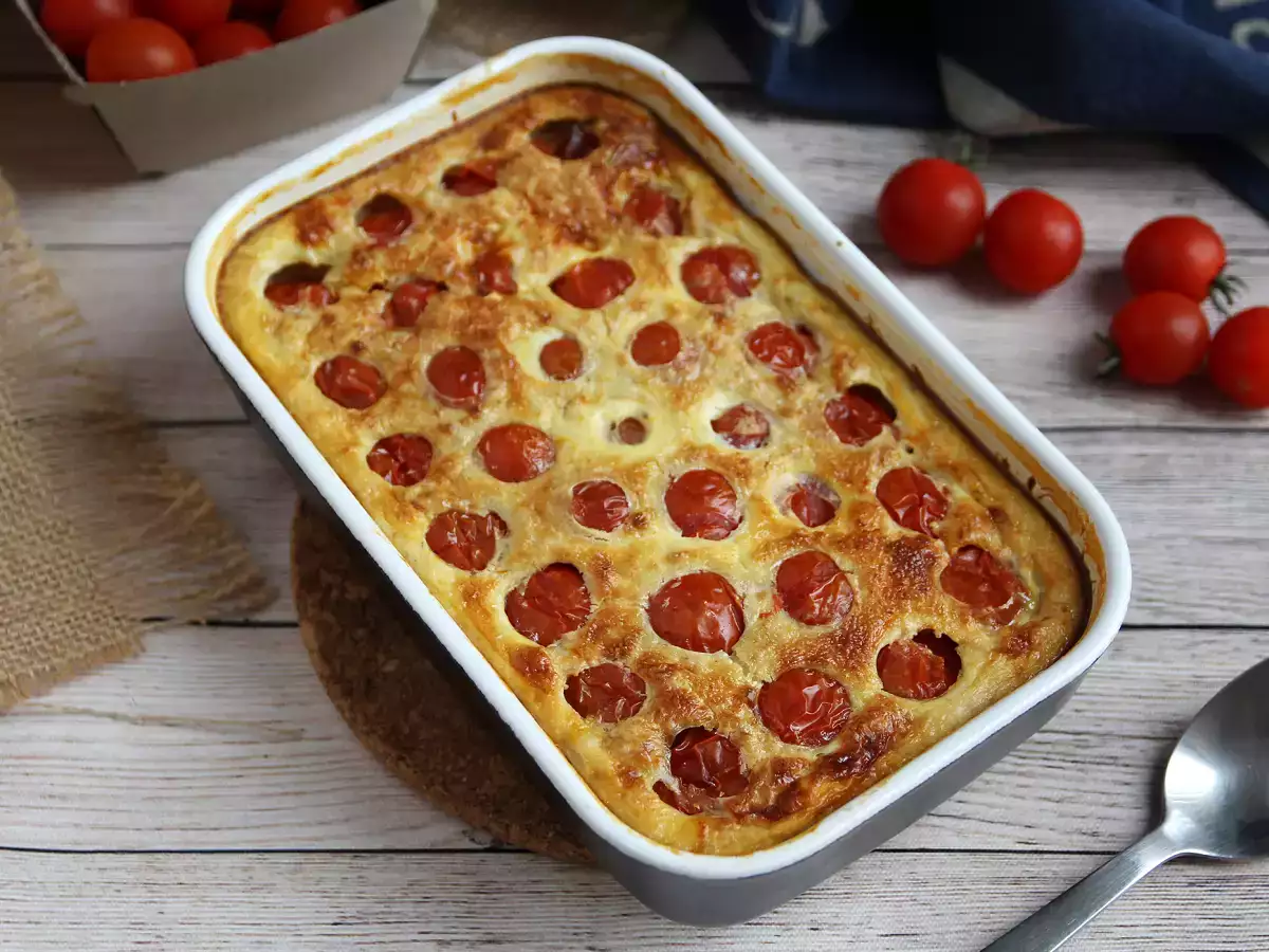 Slané clafoutis s cherry paradajkami a tuniakom