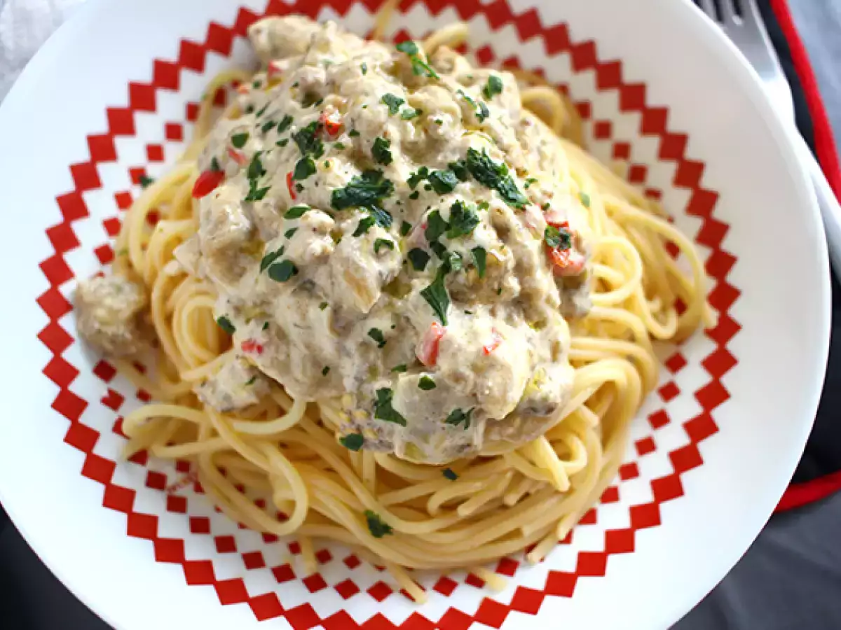 Špagety s baklažánom carbonara